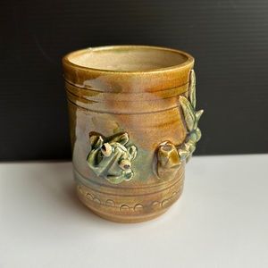 VTG Tree Frog Lucky Bamboo Art Pottery Vase Planter Majolica Ceramic